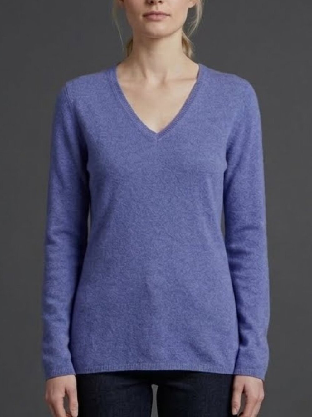 Charter Club 2-Ply Cashmere Sweater Blue V-Neck Long Sleeve Women's S